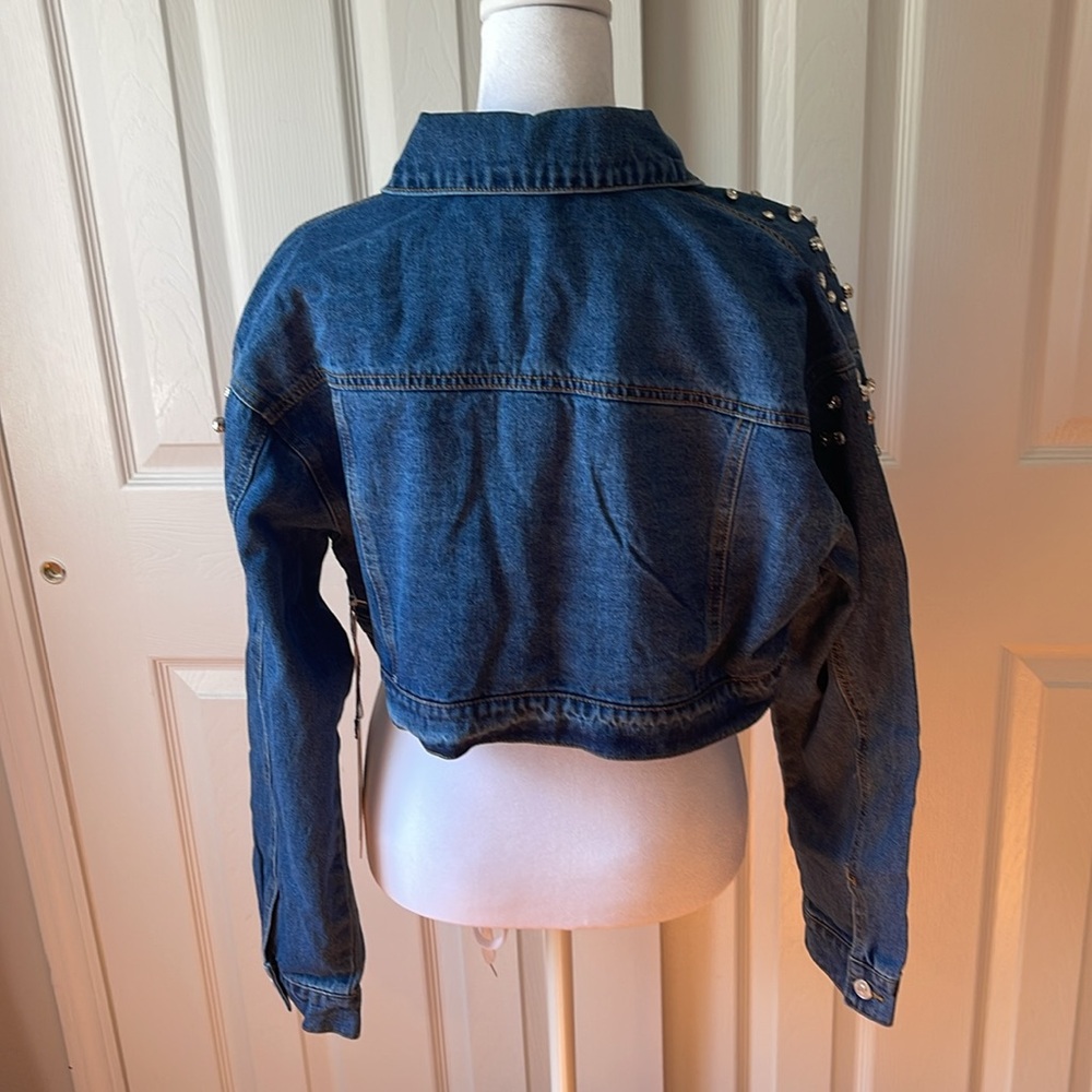 Forever 21 Mermaid Collection Jean Rhinestone Crop Jacket Size S - Picture 2 of 6